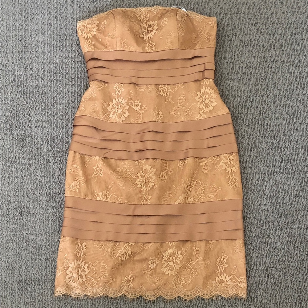 Aspeed Strapless Lace Banding Dress in Beige